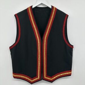 Vintage Handmade Vest‎ Size L XL Braid Trim Lined Open Front Theatrical Folkcore